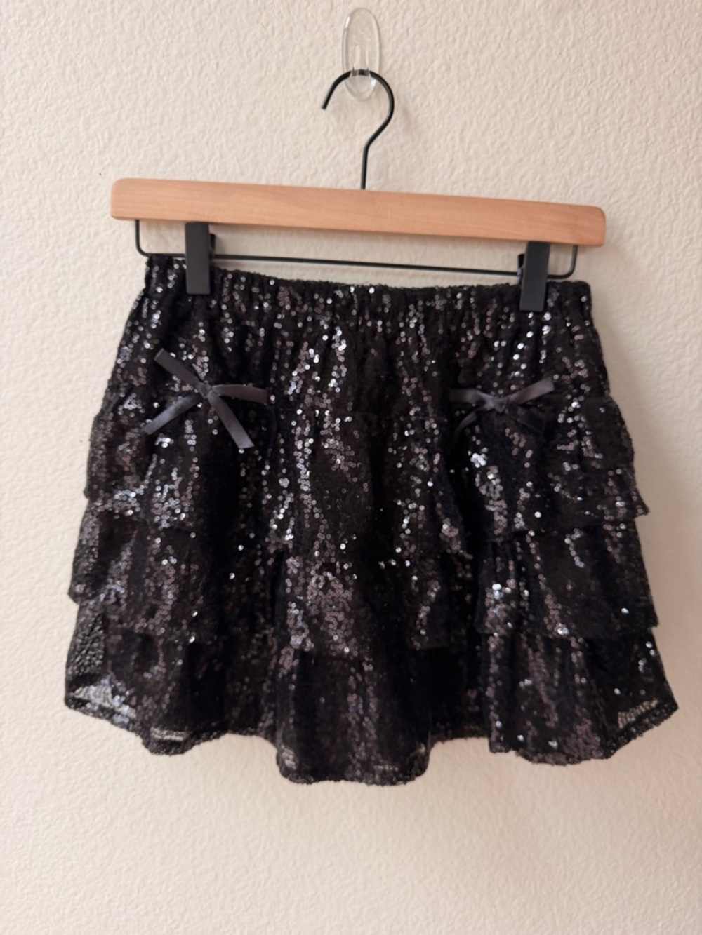 Day + Moon Black Sequin Ruffle Skort‎ Party Festival Coquette Y2K Fairy Mini S